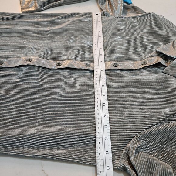 Melloday Pleated Silver Two-Piece Set Large Button-Up Top & Pants - Picture 7 of 14